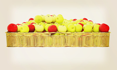 Image showing Wicker basket full of apples isolated on white. 3D illustration.