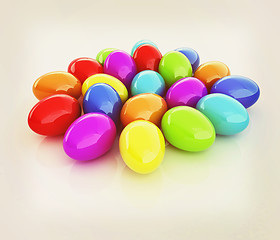 Image showing Colored Eggs on a white background. 3D illustration. Vintage sty