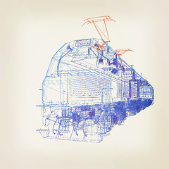 Image showing train.3D illustration. 3D illustration. Vintage style.