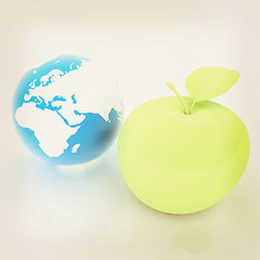 Image showing Earth and apple. Global dieting concept. 3D illustration. Vintag