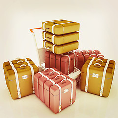 Image showing Trolley for luggage at the airport and luggage. 3D illustration.