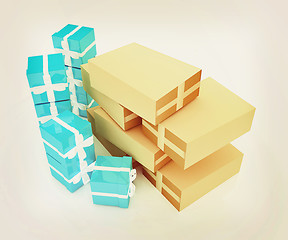 Image showing Cardboard boxes and gifts. 3D illustration. Vintage style.