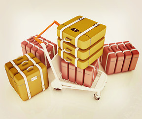 Image showing Trolley for luggage at the airport and luggage. 3D illustration.