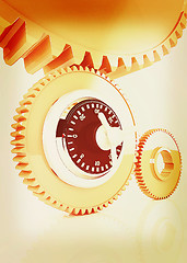 Image showing gears with lock. 3D illustration. Vintage style.