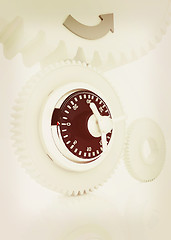 Image showing gears with lock. 3D illustration. Vintage style.