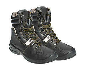 Image showing The high black leather boots
