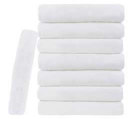 Image showing Stack of white plush hotel towels