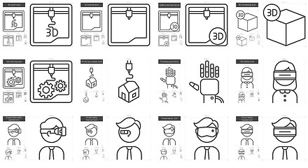 Image showing Virtual reality and 3D technology line icon set.