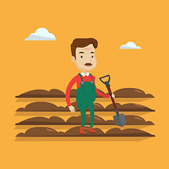 Image showing Farmer with shovel at field vector illustration.