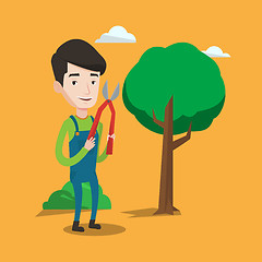 Image showing Farmer with pruner in garden vector illustration.