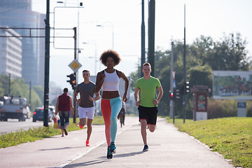 Image showing multiethnic group of people on the jogging