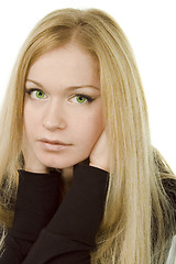 Image showing young attractive green-eyed dreaming woman