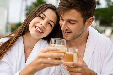 Image showing Young couple tasting wine