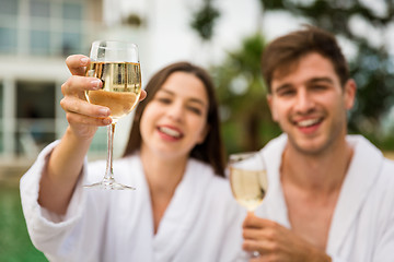 Image showing Young couple tasting wine