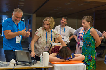 Image showing Participants learning new ultrasound techniques on medical congress.