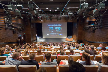 Image showing Speaker giving a talk on new ultrasound techniques at 12th Winfocus world congress in Ljubljana, Slovenia.