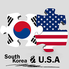 Image showing USA and South Korea flags in puzzle 