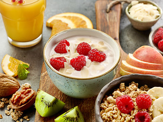 Image showing bowl of yogurt with raspberries