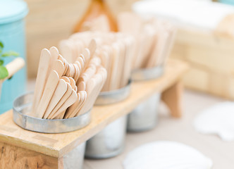 Image showing close up of wooden sticks on restaurant table
