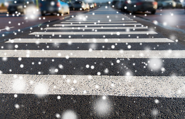 Image showing close up of pedestrian crosswalk on city parking