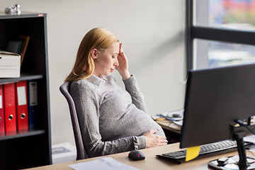 Image showing pregnant businesswoman feeling sick at office work