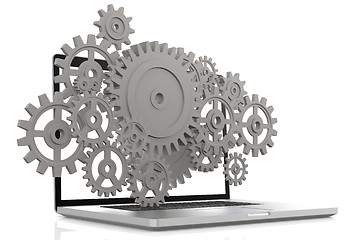 Image showing Laptop with gears in white