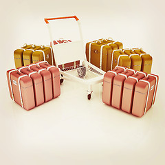 Image showing Trolley for luggage at the airport and luggage. 3D illustration.