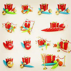 Image showing Set of  Beautiful Christmas gifts. 3D illustration. Vintage styl