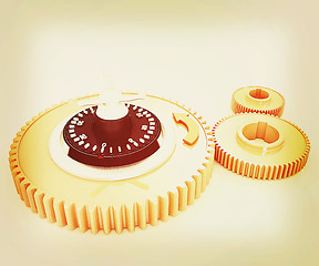 Image showing gears with lock. 3D illustration. Vintage style.