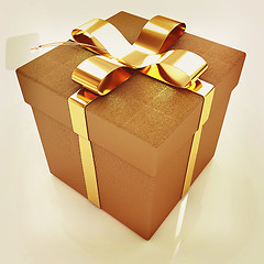 Image showing Leather gift-box with gold ribbon. 3D illustration. Vintage styl