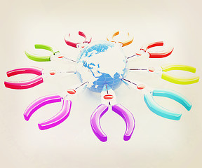 Image showing Colorful pliers to work and earth. Global tools concept. 3D illu