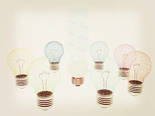 Image showing energy-saving lamps. 3D illustration. 3D illustration. Vintage s