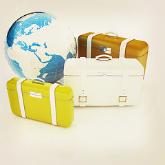 Image showing travel bags and earth on white . 3D illustration. Vintage style.