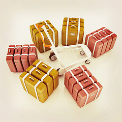 Image showing Trolley for luggage at the airport and luggage. 3D illustration.