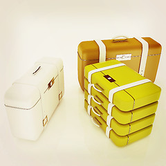 Image showing travel bags on white . 3D illustration. Vintage style.