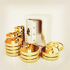 Image showing open a bank vault with a bunch of gold coins. isolated on white.