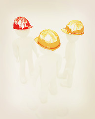 Image showing 3d mans in a hard hat. 3D illustration. Vintage style.