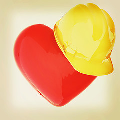 Image showing hard hat on heart. 3D illustration. Vintage style.