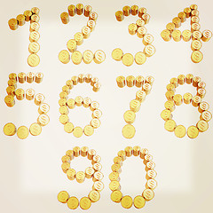 Image showing Numbers of gold coins with dollar sign. 3D illustration. Vintage