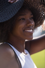 Image showing Close up portrait of a beautiful young african american woman sm