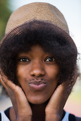 Image showing Close up portrait of a beautiful young african american woman sm