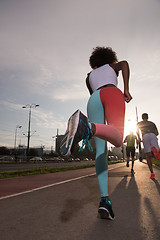 Image showing multiethnic group of people on the jogging