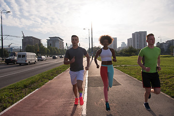 Image showing multiethnic group of people on the jogging