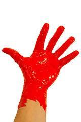 Image showing Red paint on hand