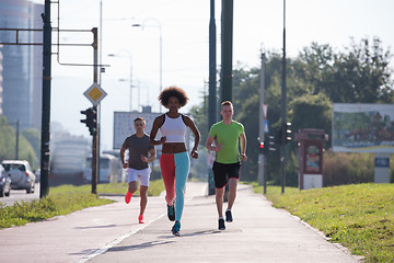 Image showing multiethnic group of people on the jogging