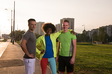 Image showing portrait multiethnic group of people on the jogging