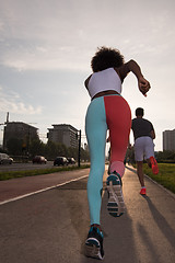 Image showing multiethnic group of people on the jogging