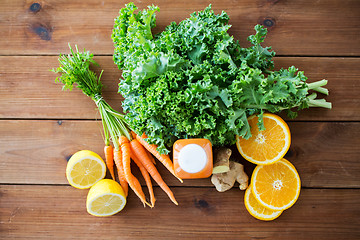 Image showing bottle with carrot juice, fruits and vegetables