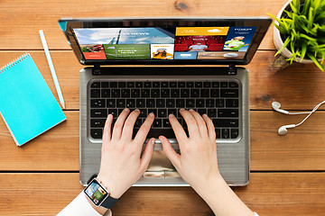 Image showing close up of woman or student typing on laptop