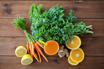 Image showing glass of carrot juice, fruits and vegetables